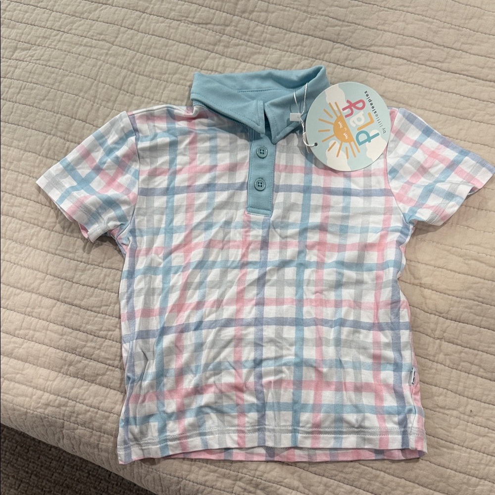 Little Sleepies Pastel Plaid Polo in Blue, Pink & Gray